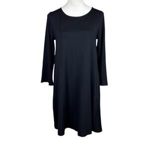 Eileen Fisher S Petite Black 3/4 Bell Sleeve Soft Relaxed Tunic Top Pockets